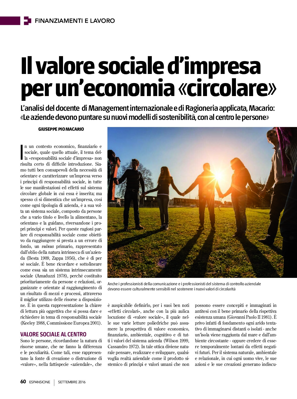 Il valore sociale d’impresa per un’economia «circolare»