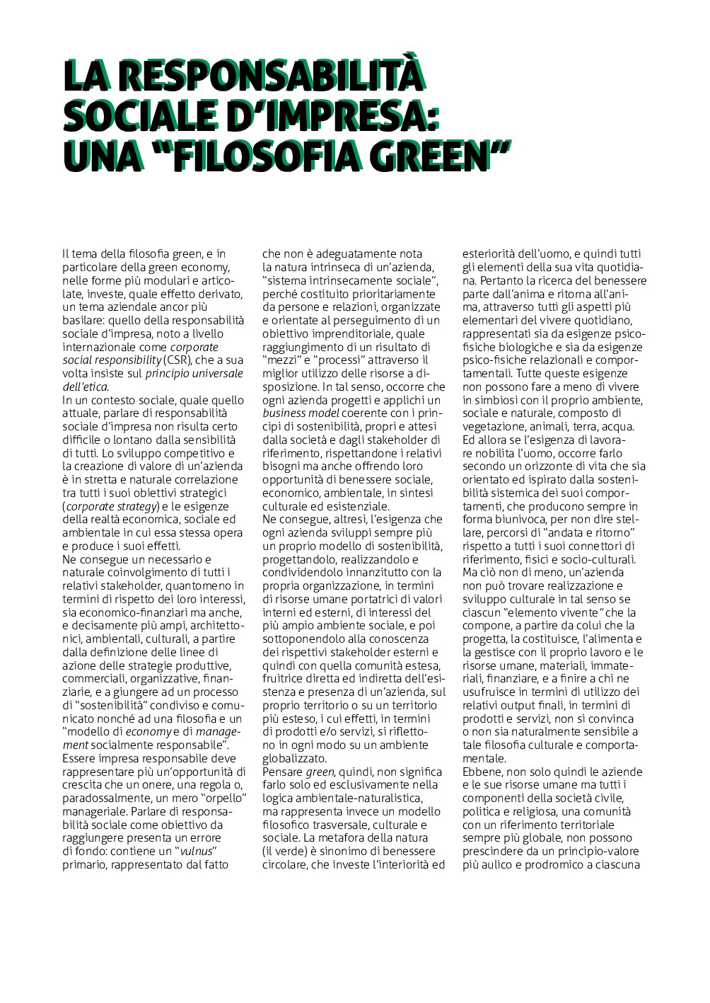 La responsabilità sociale d’impresa: una “filosofia green”