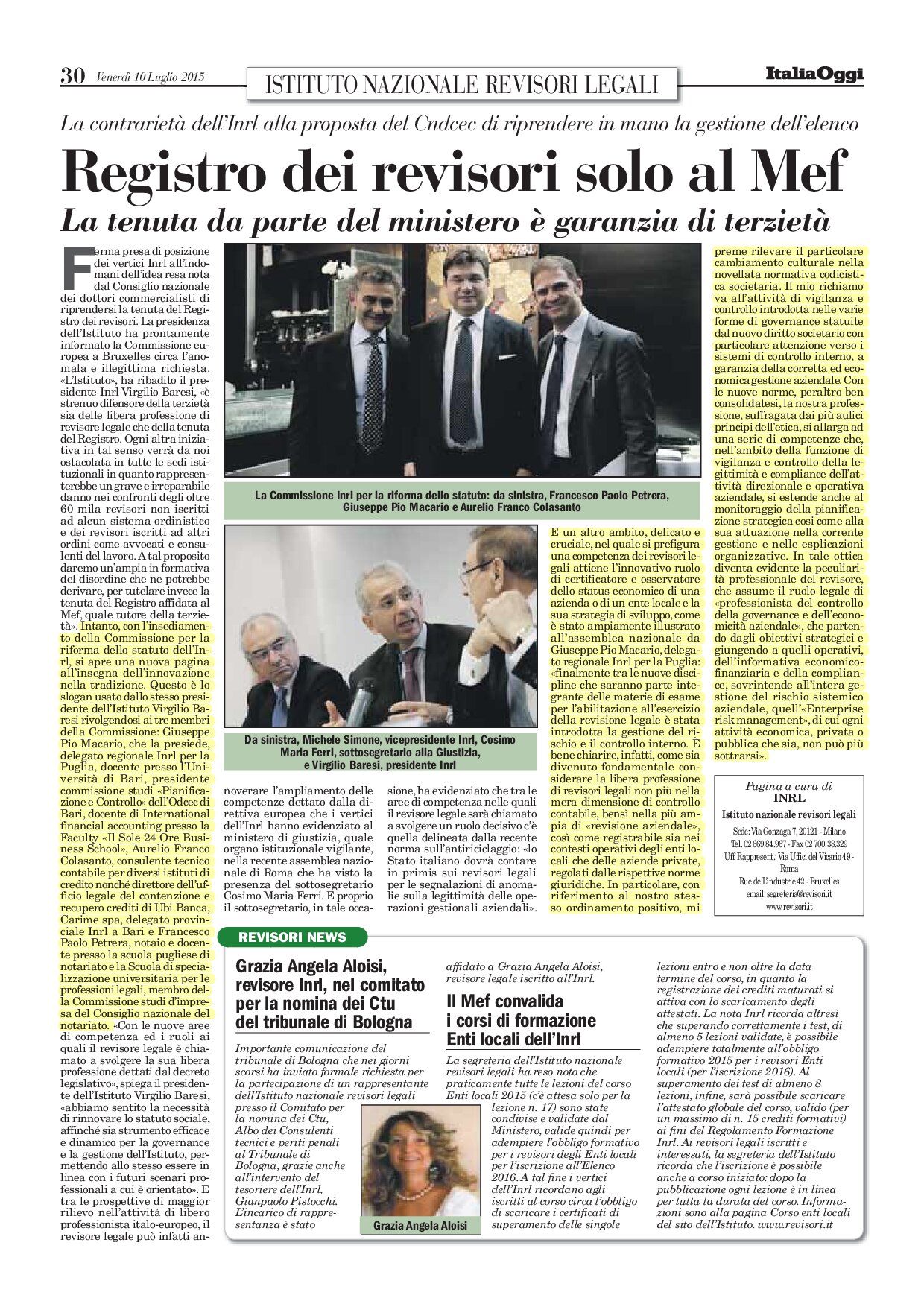 Registro dei revisori solo al Mef